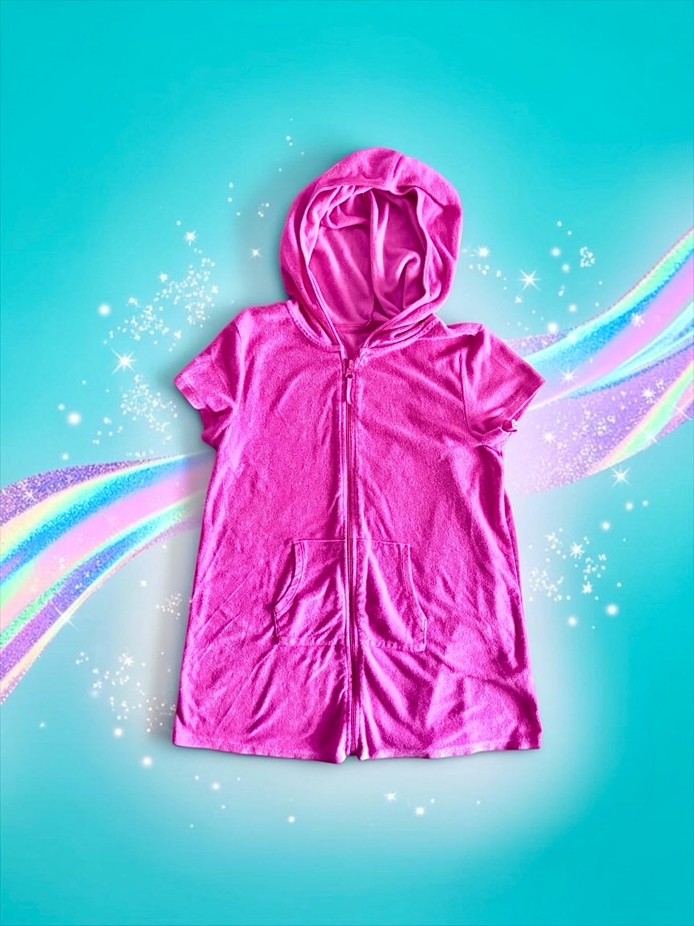 Wonder Nation Girls Terry Swim Cover‑Up Pink Hooded XL (14–16) GUC